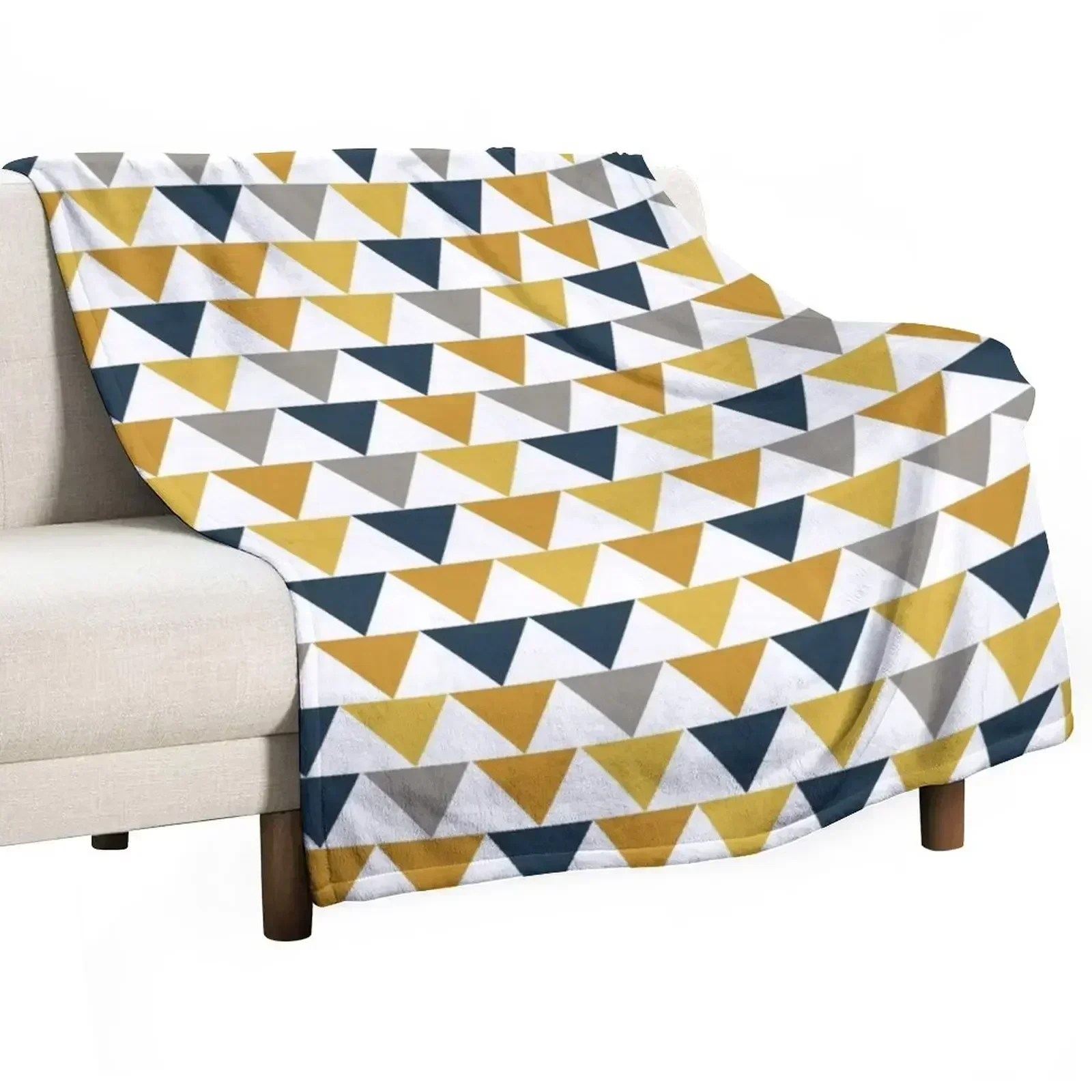 Arrows: Light Mustard Yellow, Dark Mustard Yellow, Dark Blue, Grey, and White Geometric Pattern Throw Blanket Shaggy Blankets