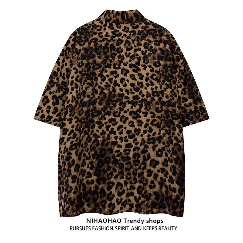 Hip-hop Brand Leopard Print Short-sleeved Shirt, American Retro High Street Summer European And American Streetwear Jacket
