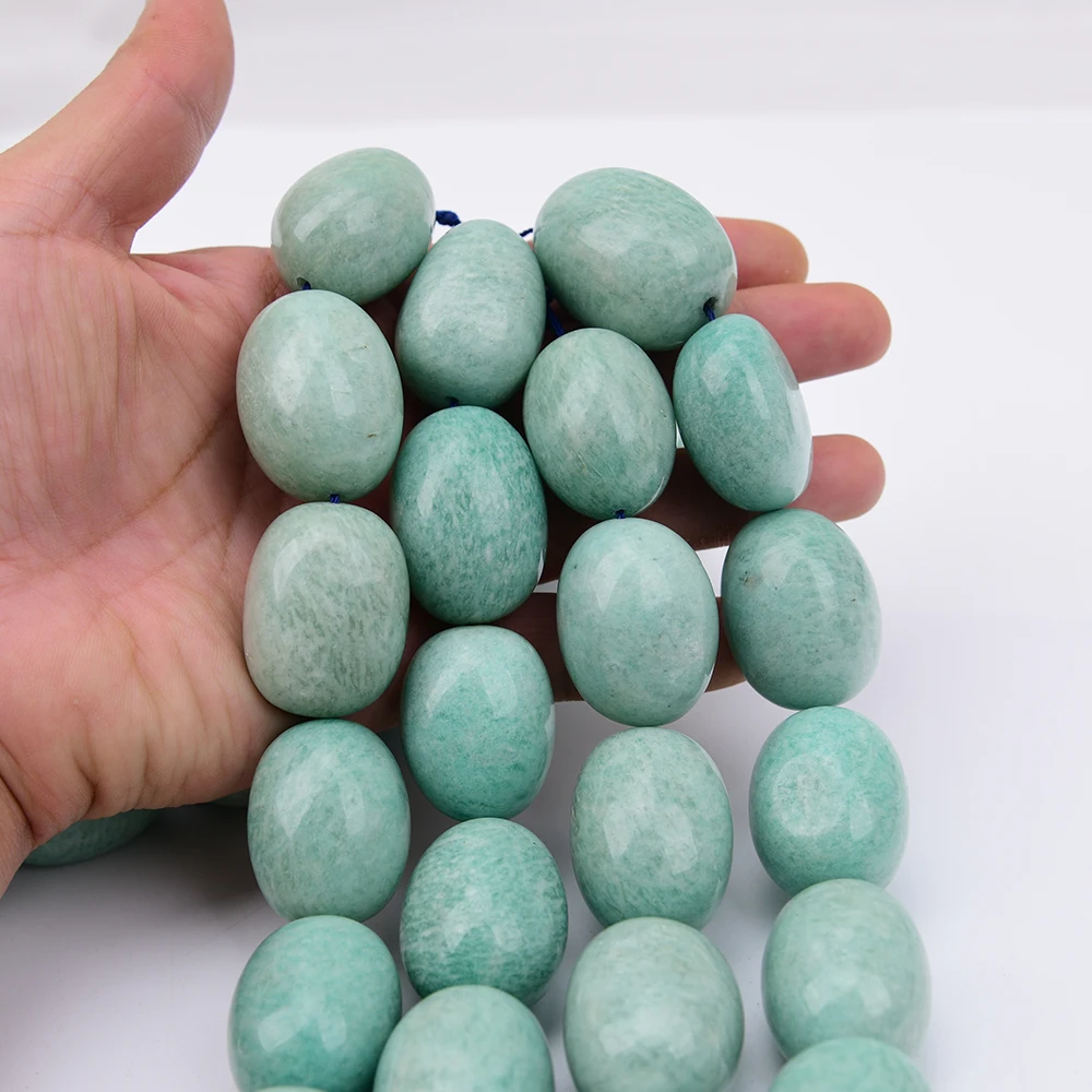 APDGG Large 25x33mm Natural Green Amazonite Stone Smooth Oval Nugget Loose Pendant Beads 8'' Strand Jewelry Making DIY