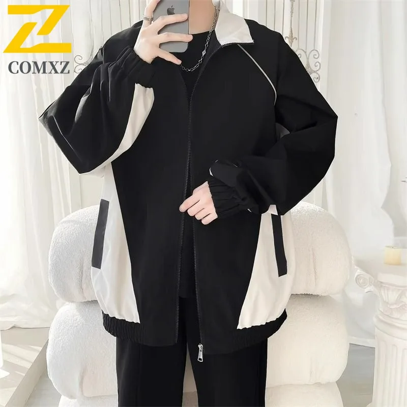 

Классическая куртка COMXZ 2025 с цветными блоками, весенне-осенняя винтажная водонепроницаемая ветрозащитная куртка с воротником-стойкой, унисекс, свободное повседневное пальто