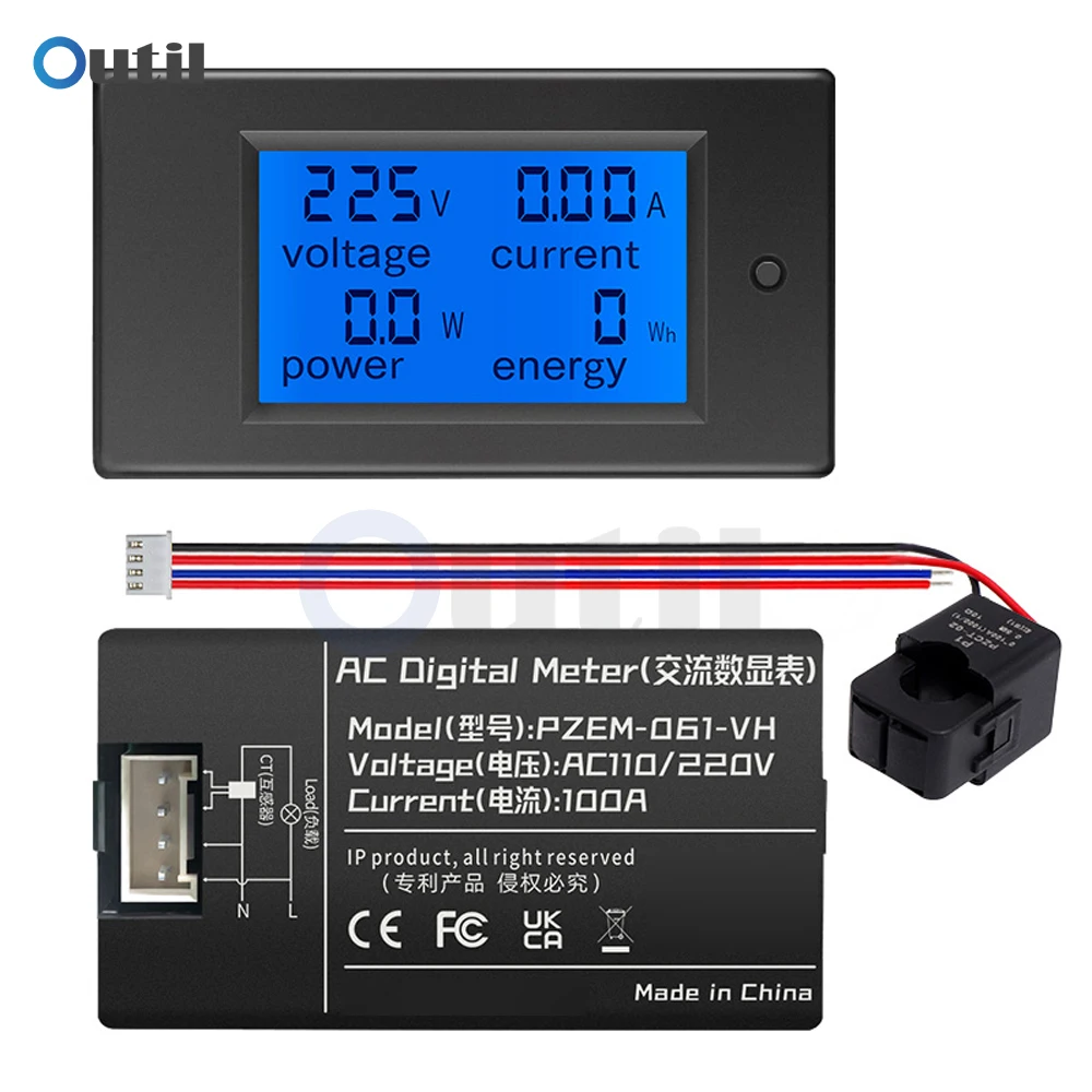 Multi Functional AC Digital Power Detector AC 80-260V Voltage Current Power Meter 10A 100A Indicator with closed/open CT