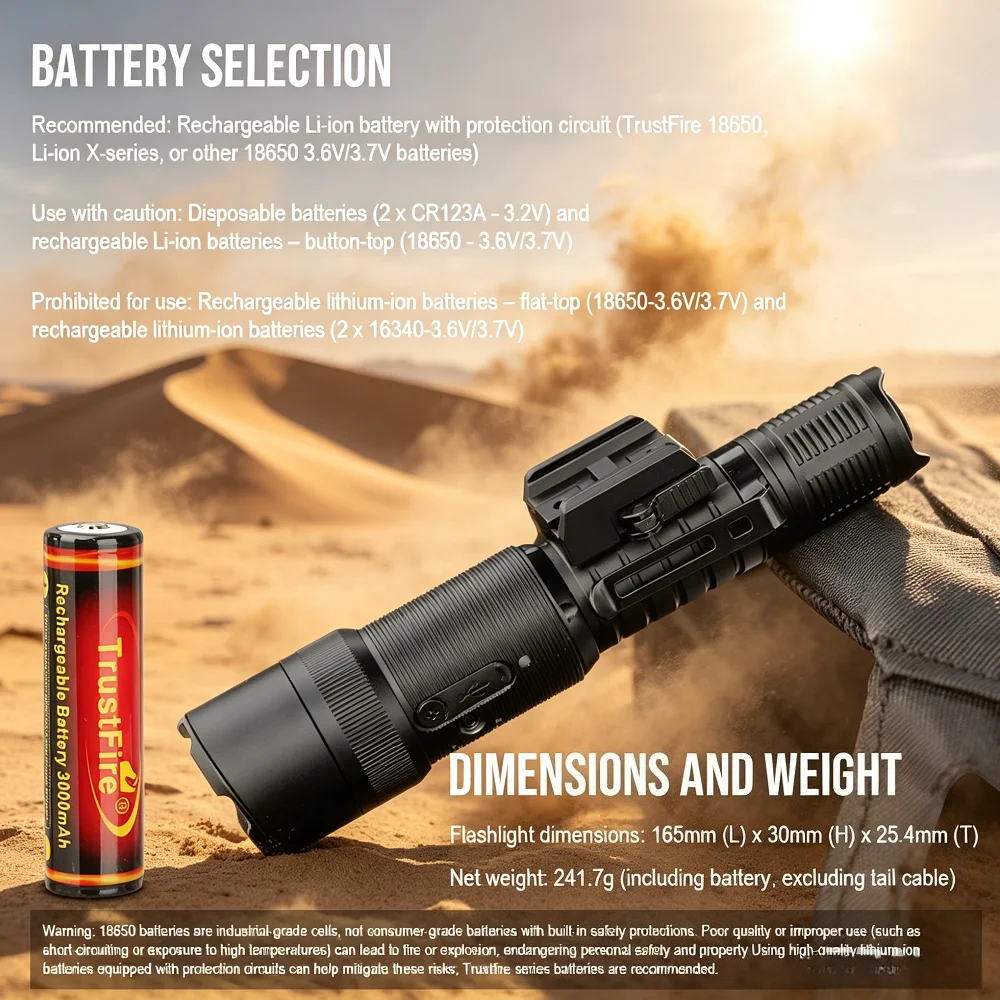 Powerful Tactical Flashlight 2100Lumens LED Lamp 240M Hunting Lighting 240Meters with 18650 Battery for Outdoor Sport -TrustFire