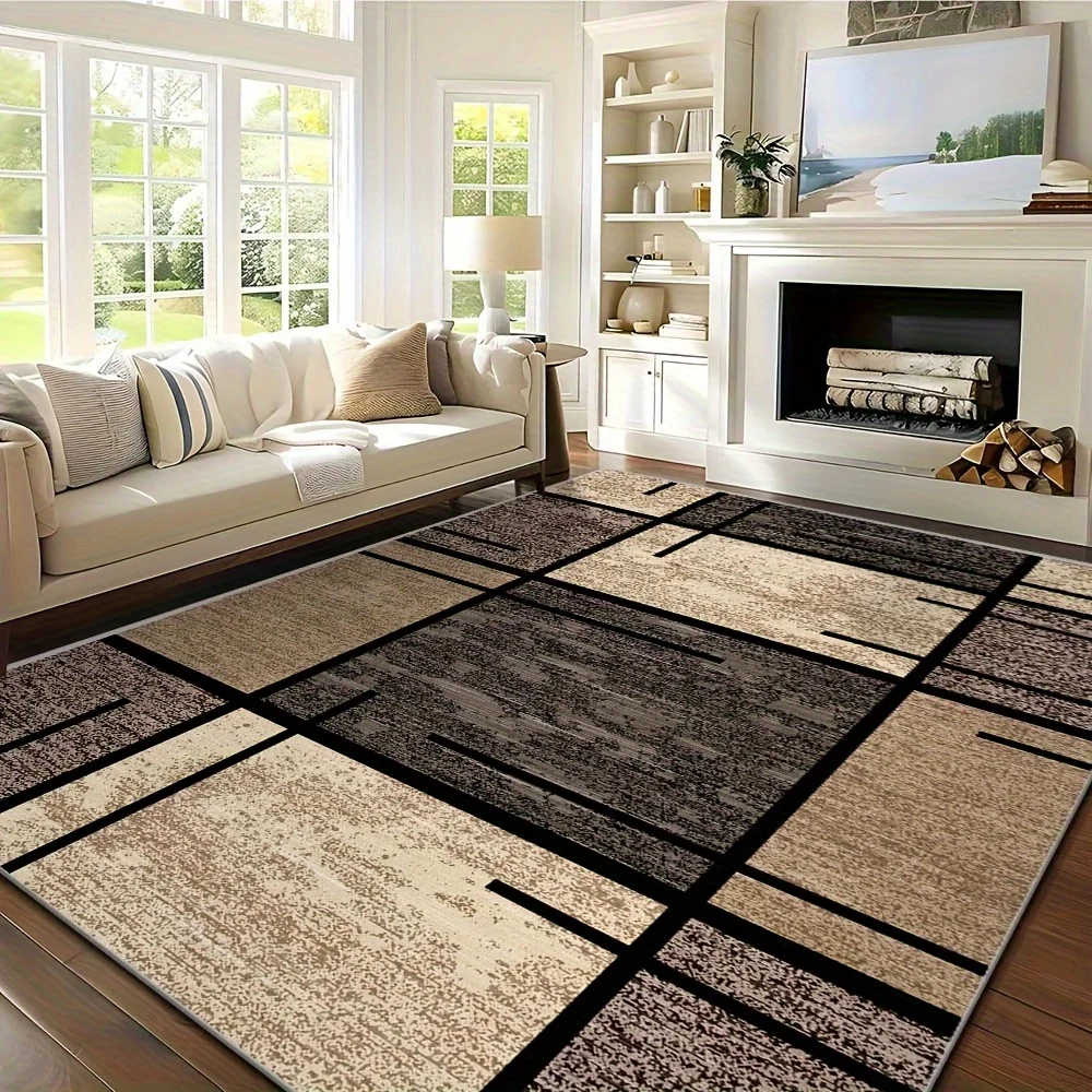 Classic Grey White Greek Key Area Rug Modern Geometric Border Print For Living Room Bedroom Home Decor