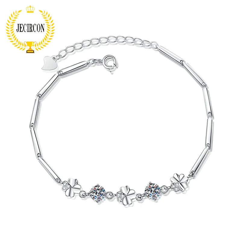 

JECIRCON 925 Sterling Silver Bracelet for Women D Color total 1 Carat Moissanite Lucky Flower Simple Fashionable Hand Jewelry