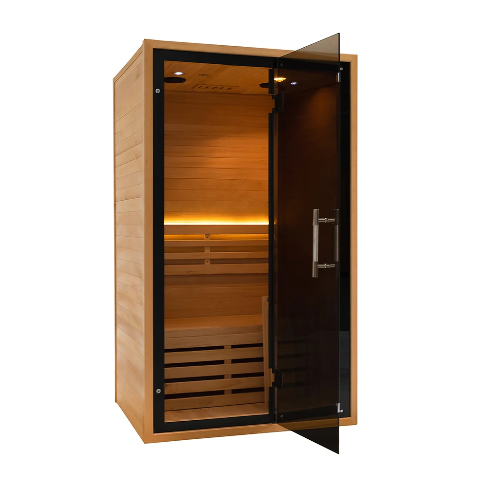 Solid Wood Indoor Hemlock & Red Cedar Traditional Steam Sauna Room With Reading Lamp