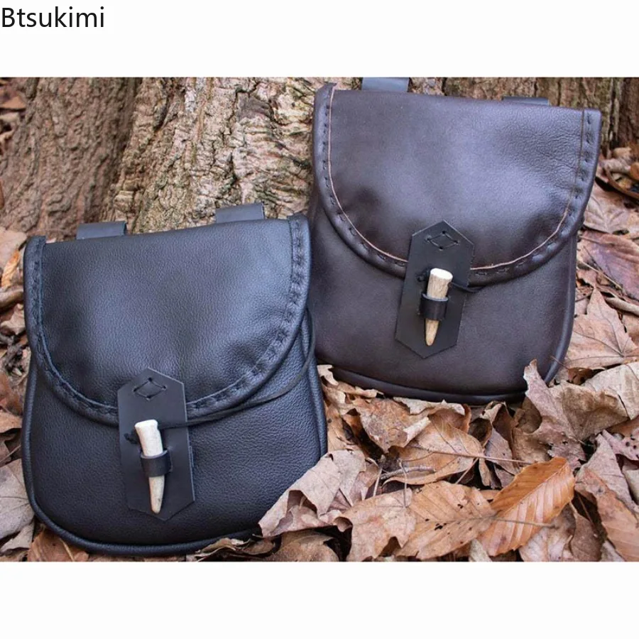 

2025 Medieval Renaissance Style Waist Bag Retro PU Leather Viking Pouch Coin Purse Dice Bag for Men Women Larp Cosplay Props