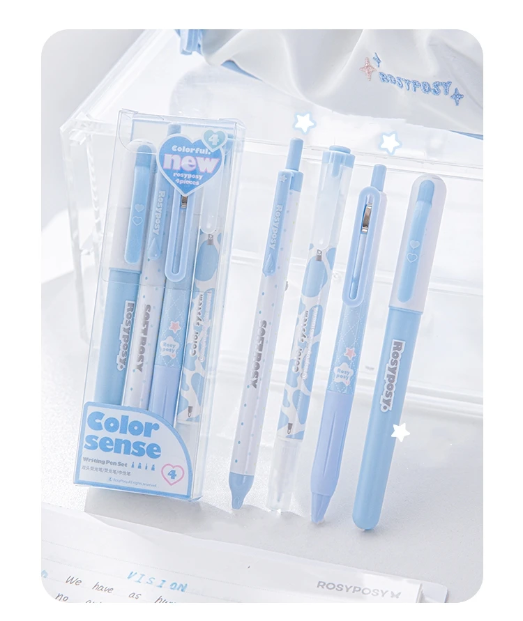 4 stücke Farbe Sinn Schreibstifte Set Creme Text marker schwarz Gel Tinte Stift Marker Liner a7489 – Detail 3
