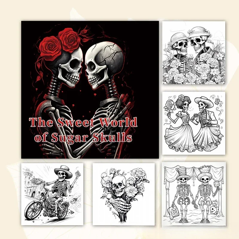 A Bold and Simple Decompression Creative Adult-sugar Skull Sweet World Coloring Book Featuring Rose Skulls