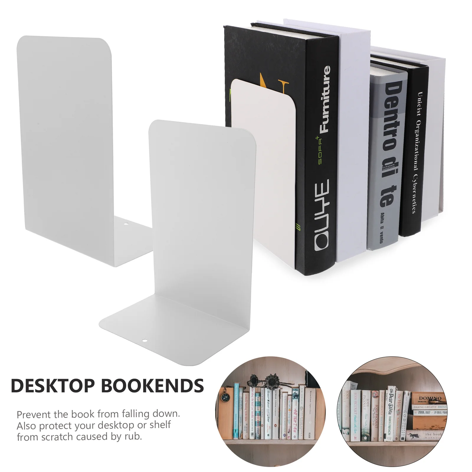 2Pcs Premium Metal Book Stoppers Simple Decorative Desktop Files Magazines Tidy Tool Metal Book Ends Student Bookends