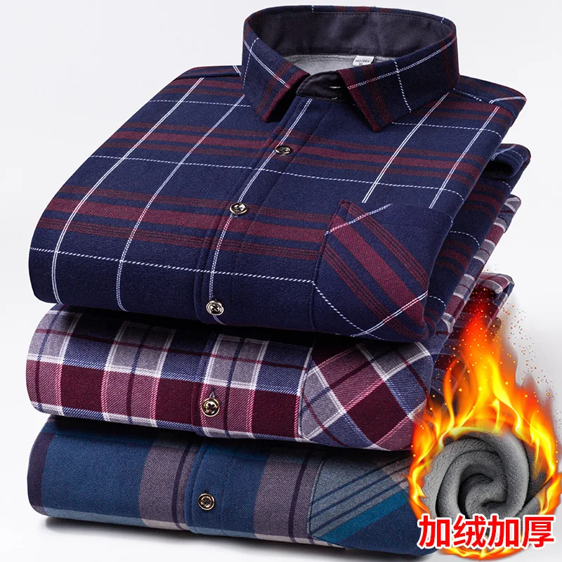 Double-Sided Fleece Men's Long-Sleeved Shirt, Fleece Thickened Warm Shirt 7XL8XL, Winter Casual, Skin-Friendly, Soft and Trendy
