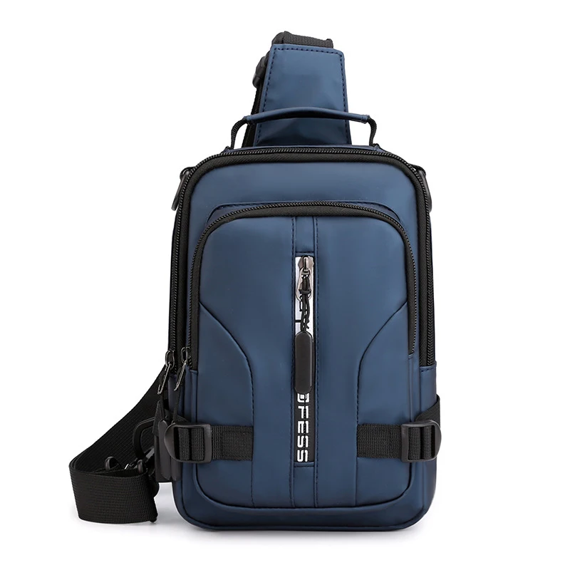 Men Small Backpack Rucksack Cross Body Shoulder Bag with USB Charging Port Nylon Travel Male Sling Side Messenger Chest Bag Pack