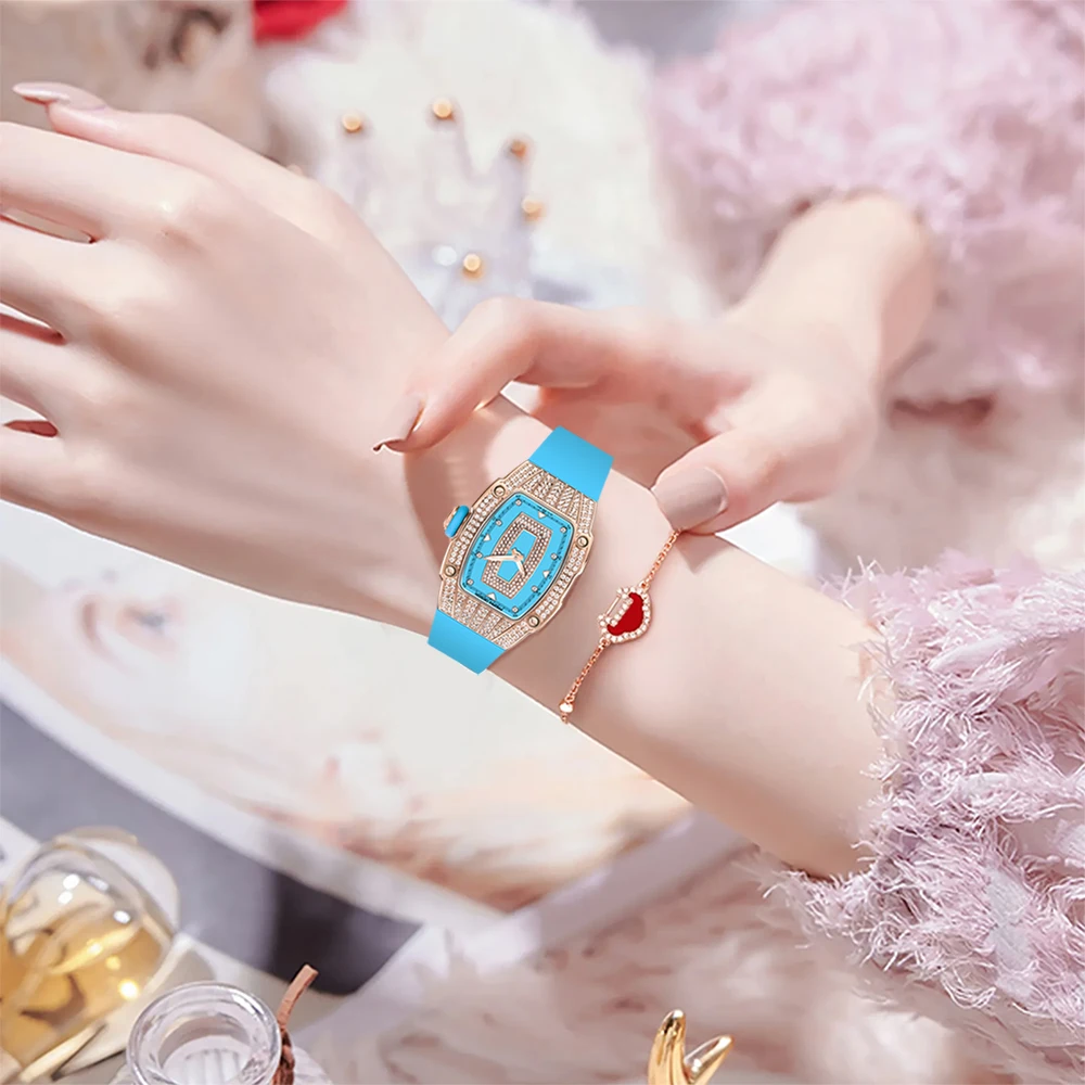 PAGANI DESIGN ساعة نسائية فاخرة مرصعة بالألماس موضة مطاطية مقاومة للماء حافظة دلو من النبيذ المضيء ساعة نسائية + صندوق هدايا #2