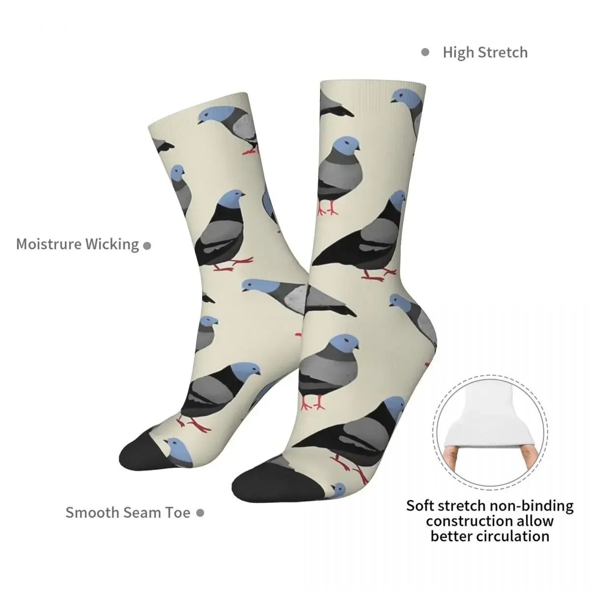 Design 33 - The Pigeons Socks Harajuku Wysokiej jakości pończochy całoroczne Długie skarpetki Akcesoria dla mężczyzn Prezenty dla kobiet