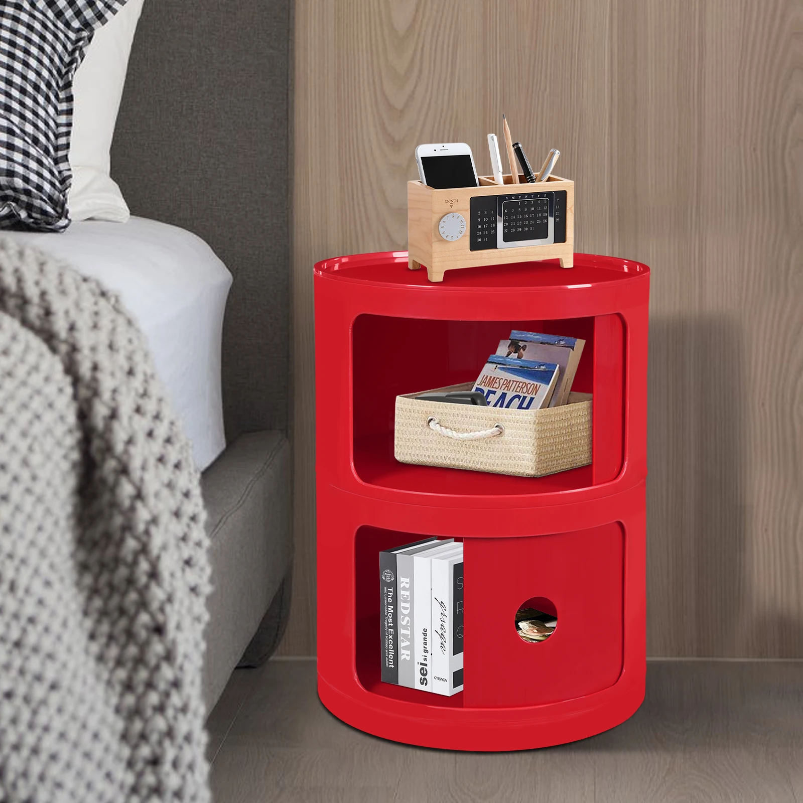 

Red Round Cabinet ABS Floor Standing Compact and Lightweight for Bedrooms, Study Rooms, Nurseries Life Assistant 2 Tiers
