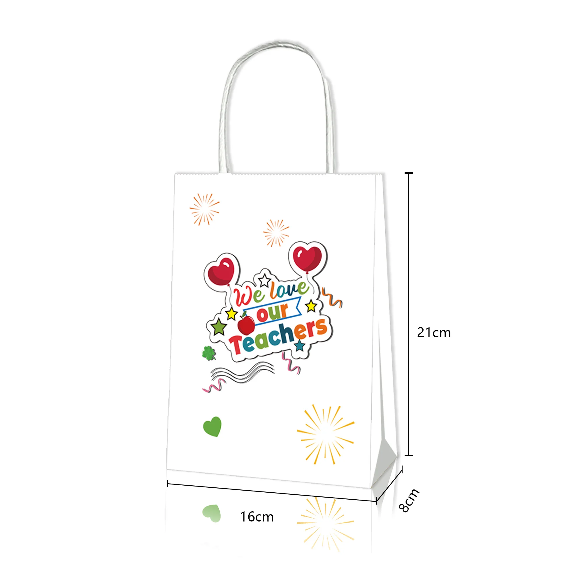 BD111 12Pcs Tote Bag Kraft Paper HandBags for Teacher's Day Appreciation Teacher's Week Festival Party Decoration