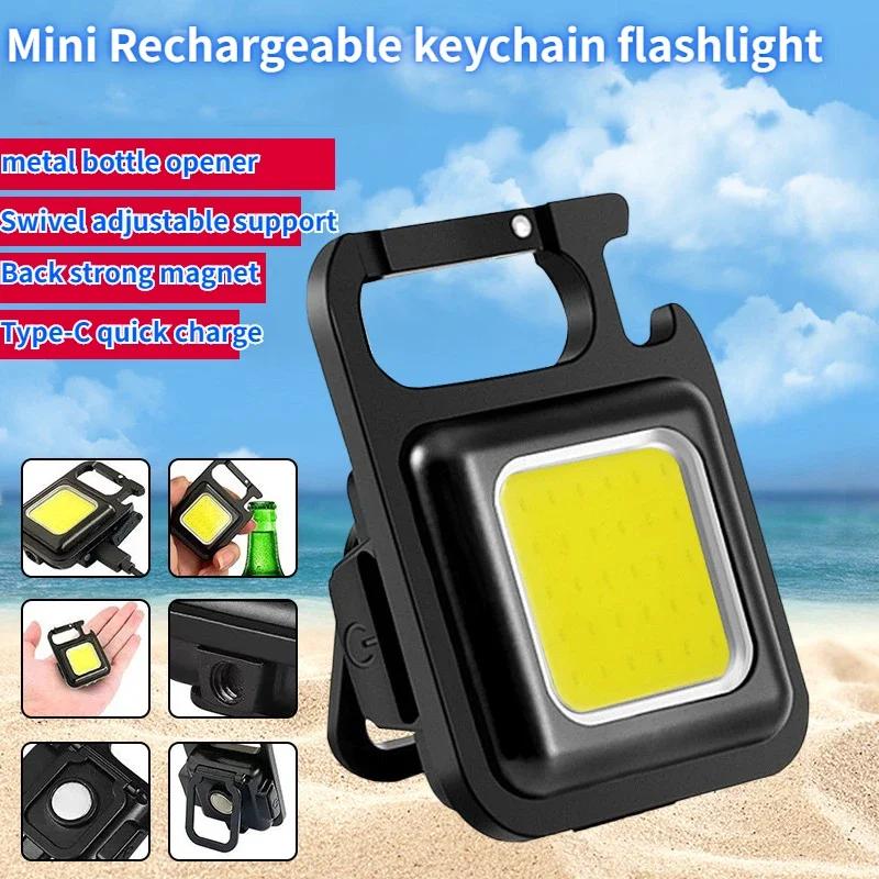 Mini Flashlight Rechargeable Glare COB Keychain Light USB Charging Emergency Lamps LED Work Light Portable Outdoor Camping Light