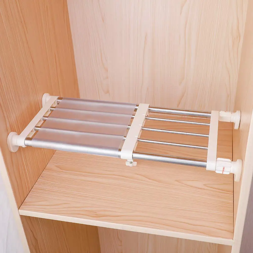 

Closet Tension Shelf & Rod Expandable Metal Storage Ra Adjustable Organizer Diy Divider Separator For Cabinet Wardrobe Cupboard