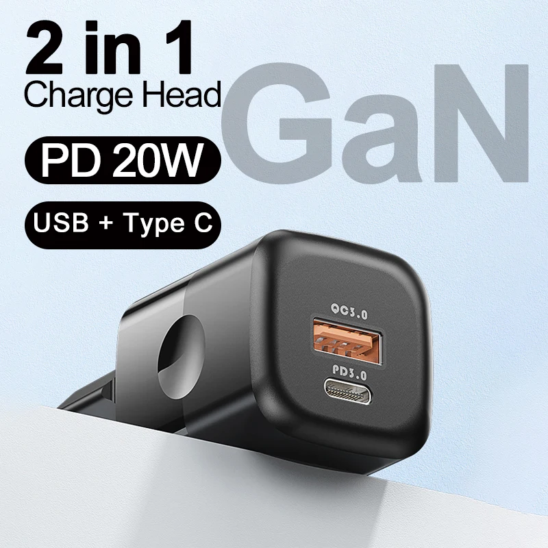 PD 20W GaN USB A Type C Portable Fast Charger For iPhone 16 15 14 13 Pro MAX QC 3.0 Support For Samsung S24 S23 S22 Xiaomi