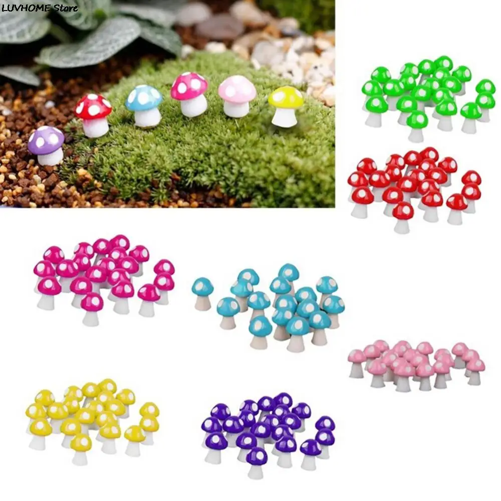 10pcs Mushrooms Terrarium Figurines Fairy Garden Miniatures Party Garden Mini Mushroom Garden Ornament Resin Crafts Decorations