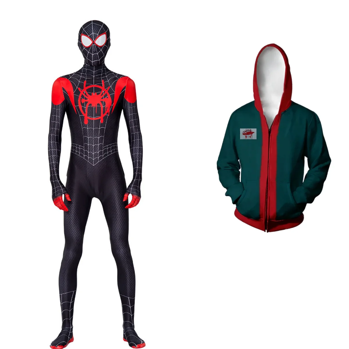 

Adult Miles Morales Spiderman Hoodie Cosplay Superhero Hoodies Green Zipper Hooded Coat Halloween Superhero Cosplay Costume
