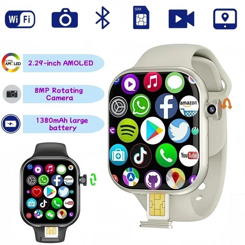 

2025 Новый 4G полная сеть Android Смарт-часы SIM-карта GPS WIFI Поворотная камера Мультиспортивный режим Отслеживание здоровья Фитнес-монитор