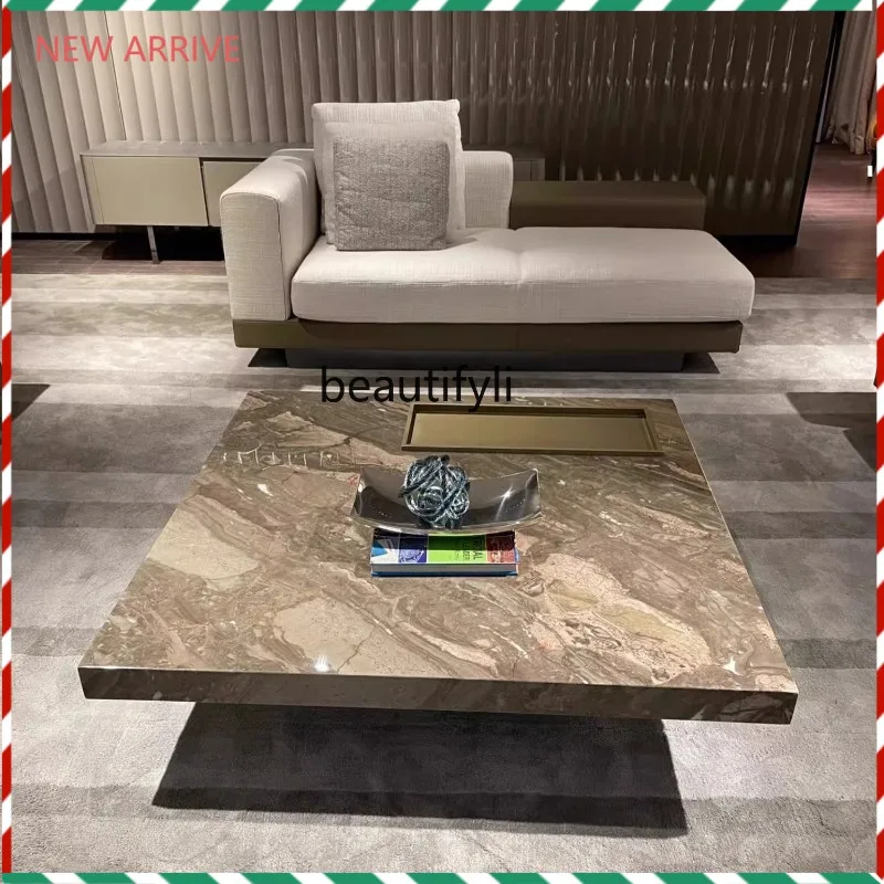 V132 Imported Venetian brown natural marble coffee table Living room Italian suspended luxury stone coffee table