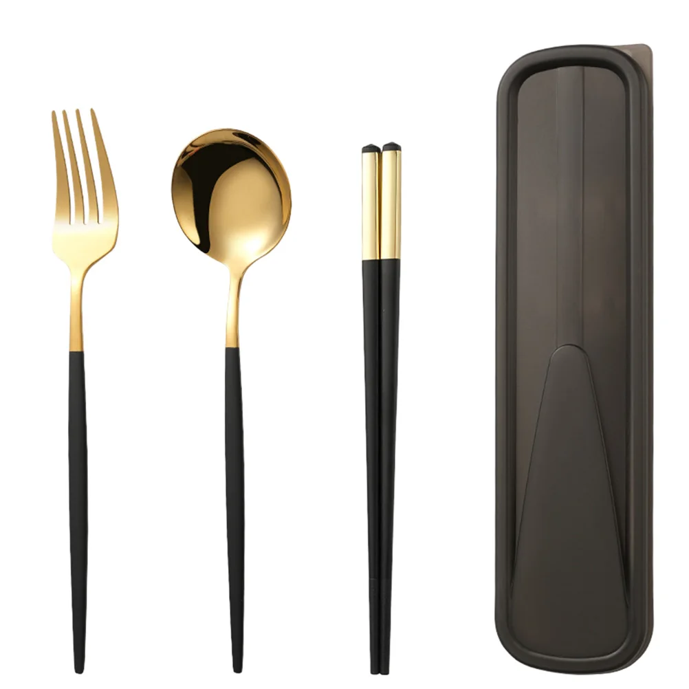 

Stainless Steel Tableware Set Lightweight Durable Fork Spoon Chopsticks Reusable Picnic Camping Hiking Set Serving