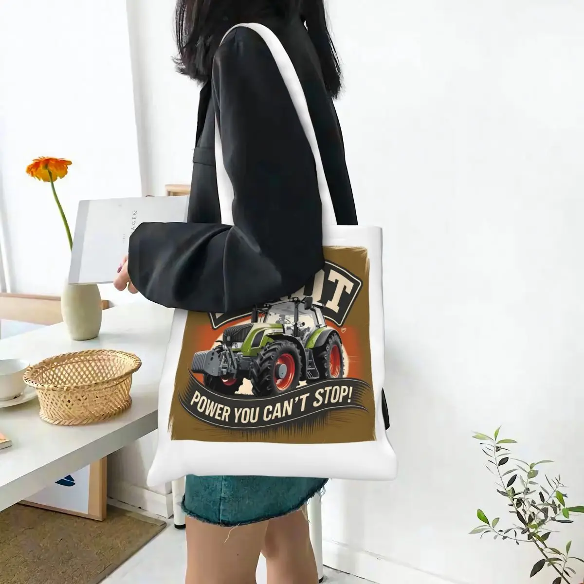 Fendt Tractor Power لا يمكنك إيقاف أكياس التسوق القماشية حقيبة حمل قابلة للطي للسيدات حقيبة كتف للسفر #2