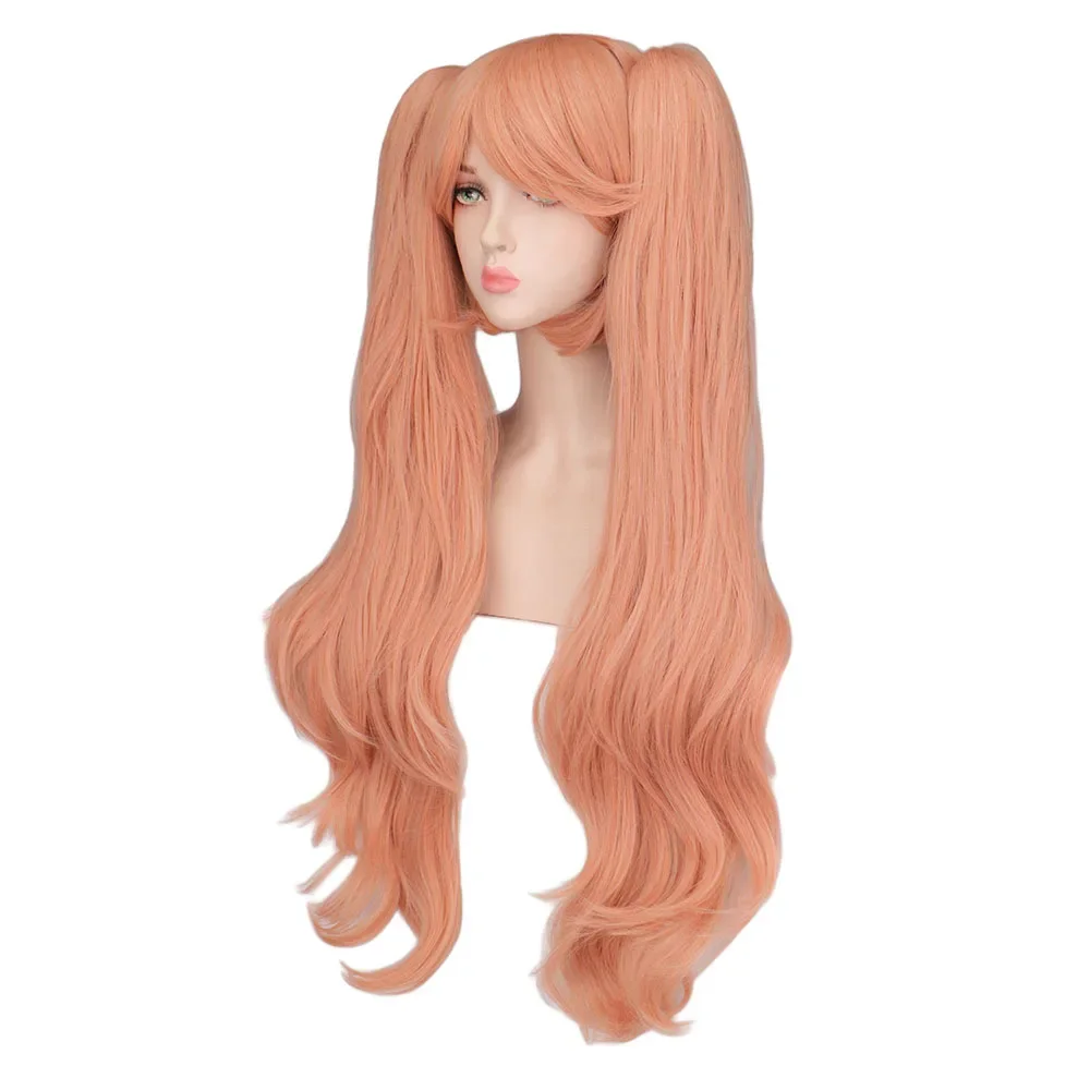 Danganronpa Enoshima Junko Cosplay Wig Pink Long Wavy With Ponytail Clip Heat Resistant Cosplay Wig