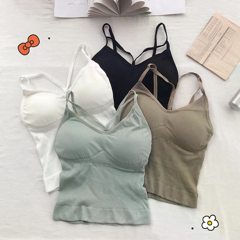 New Women Cotton Lingerie Push Up Bra Sexy V Neck Tube Top Fashion Solid Color Underwear Female Soft Brassreie With Chest Pad
