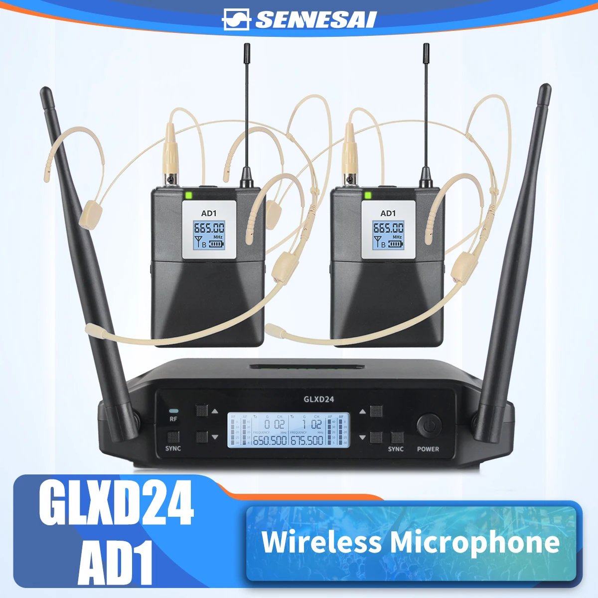 

High Quality！ GLXD-24 Professional Dual Wireless Headset Microphone，UHF Bodypack Mic Speech Party Meeting，600-699MHz 2 Channel