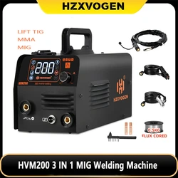 HZXVOGEN 3 IN 1 Semi-Automatic Welding Machine MIG/TIG/MMA HVM200 Inverter Welder Synergy Tools Non Gas Welding Equipment