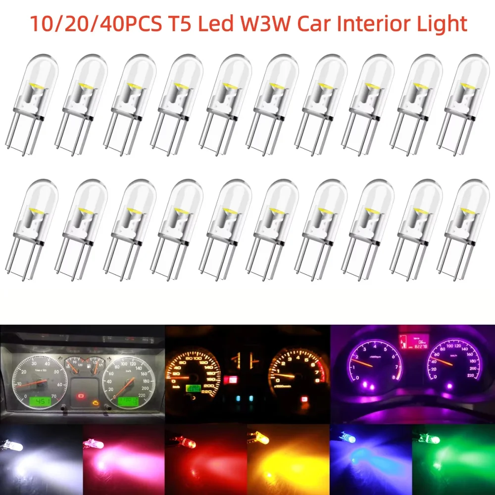 10/20/40PCS T5 W3W COB LED Car Instrument Light, 12V Canbus Error Free Dashboard Warming Indicator Wedge Gauge Bulbs