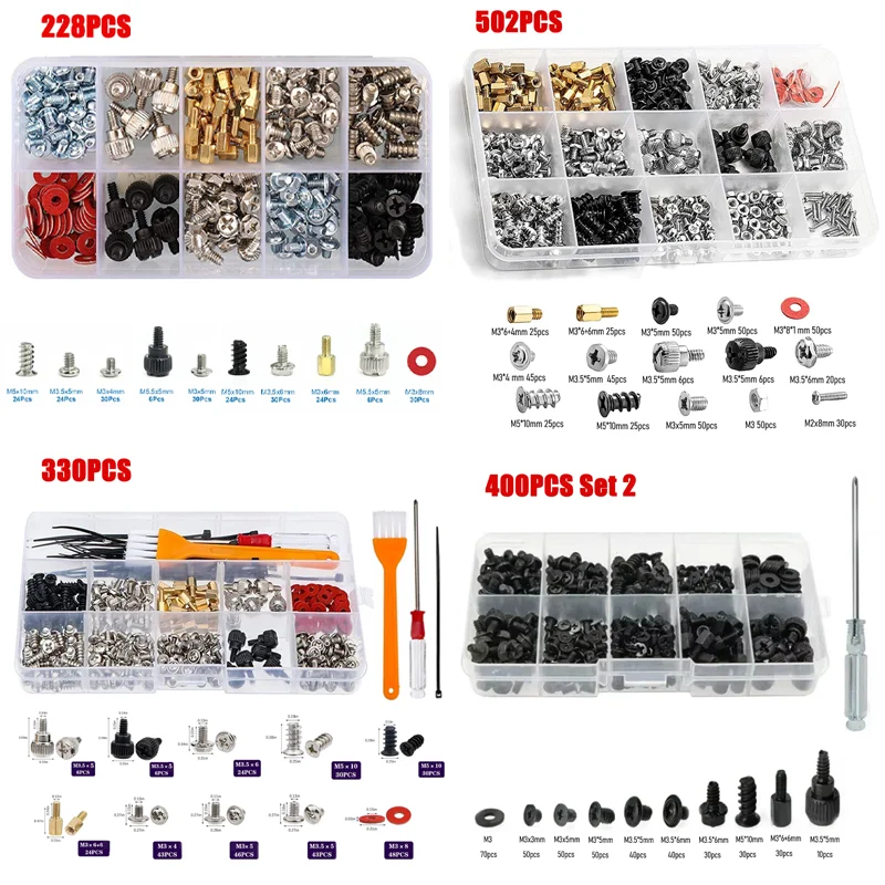 

PC Computer Screws Kit Motherboard Power Supply Screw Computer Repair Assemble Case Fan Hand Screws Bolt Standoff Washer Set