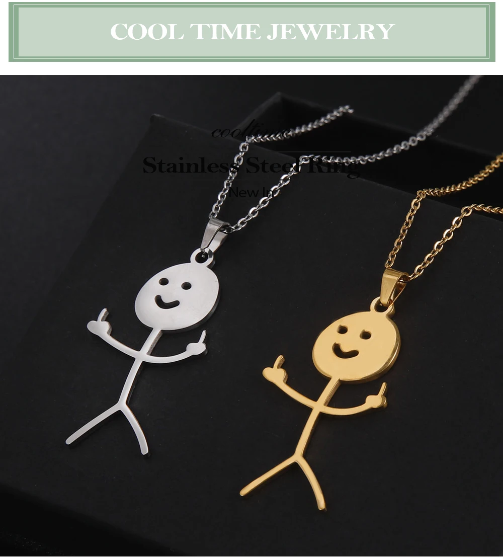 COOLTIME Stickman Anhänger Halskette für Männer Frauen Edelstahl Mittelfinger Geste Kette Halskette Schmuck Geschenk – Detail 3