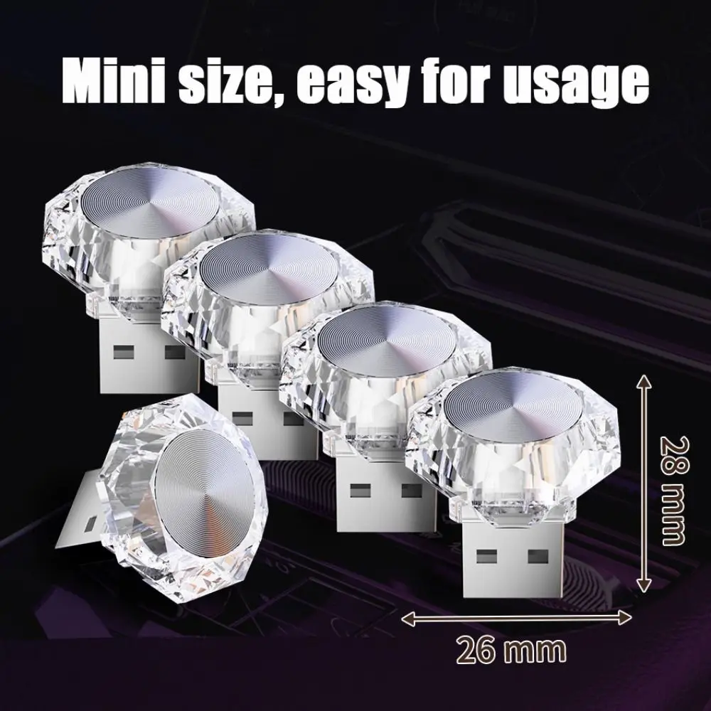 الملونة الماس على شكل USB المحيطة ضوء التوصيل اللعب المحمولة جو السيارة مصابيح LED الزخرفية السيارات الداخلية الخفيفة