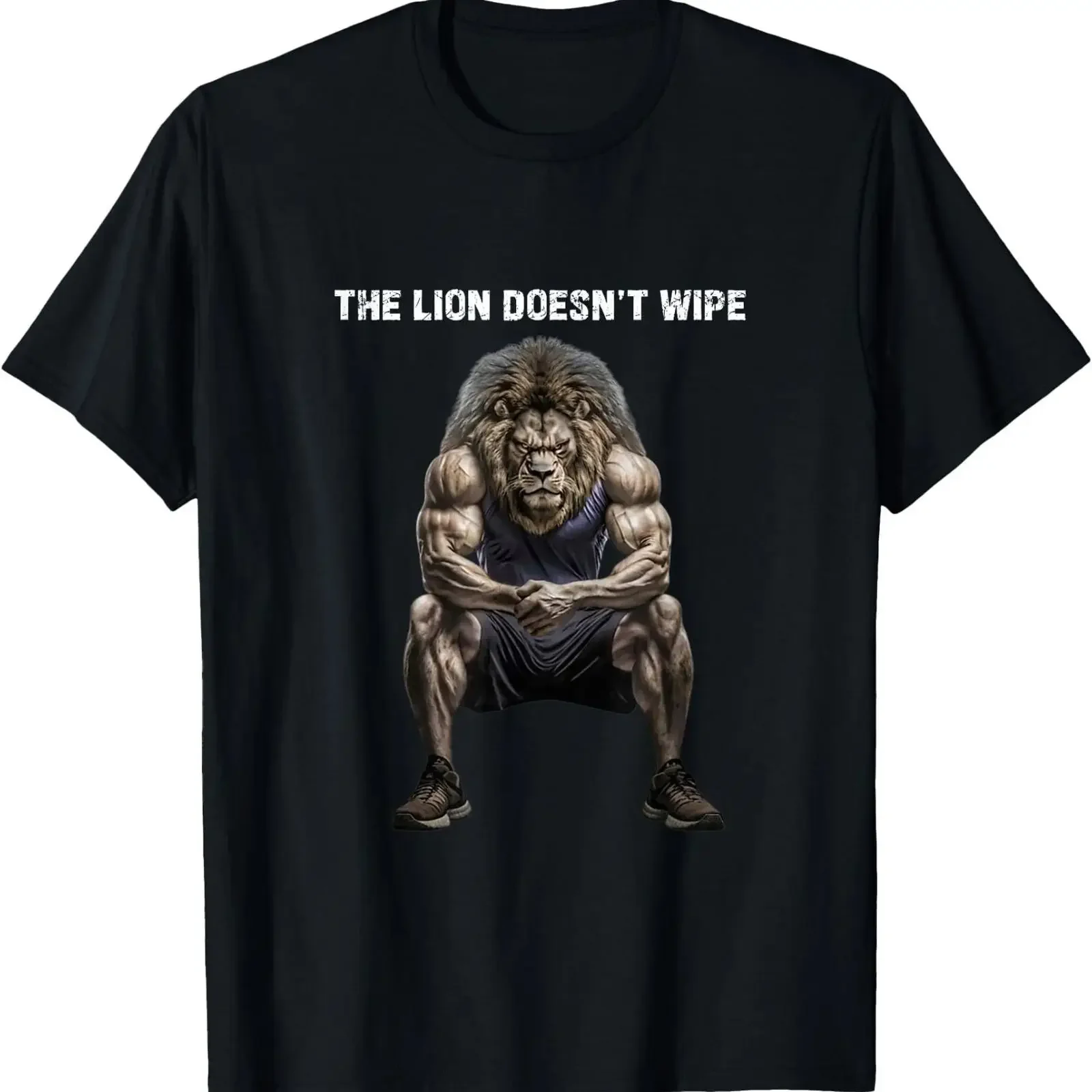 The lion doesn't wipe funny Gen Z joke Brainrot Raunchy Meme T Shirt Image 1 of 2 vintage Washed Casual homme Soft Stretched