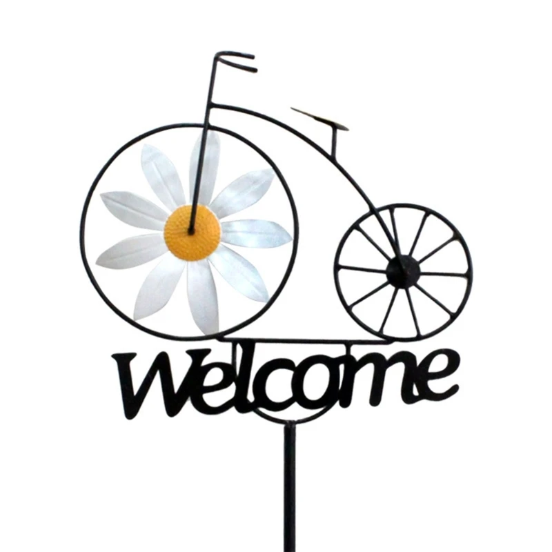 Welcome Bicycles Windmills Colorful Flower Bike Pinwheels Wind Spinner for Outdoor