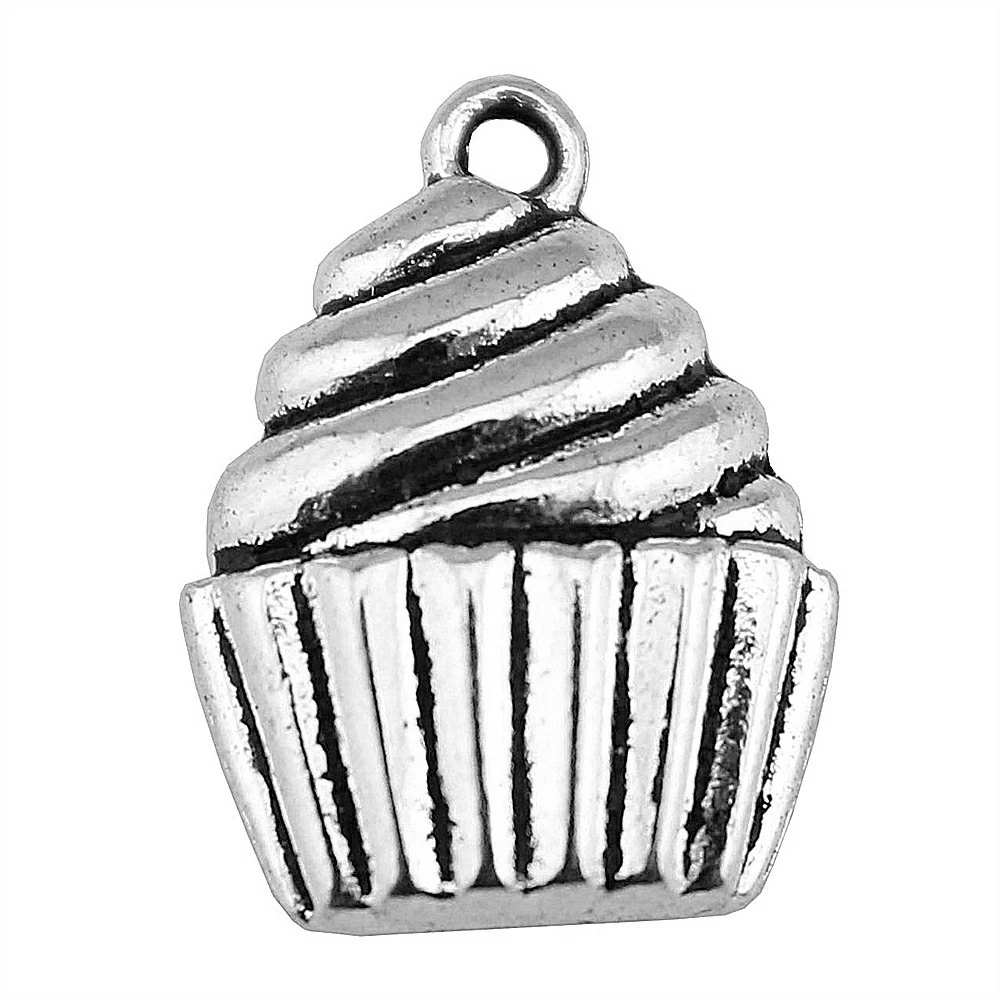 WYSIWYG 10pcs 20x15mm Cupcake Charm Pendants For Jewelry Making Antique Silver Color Cupcake Pendants Charm