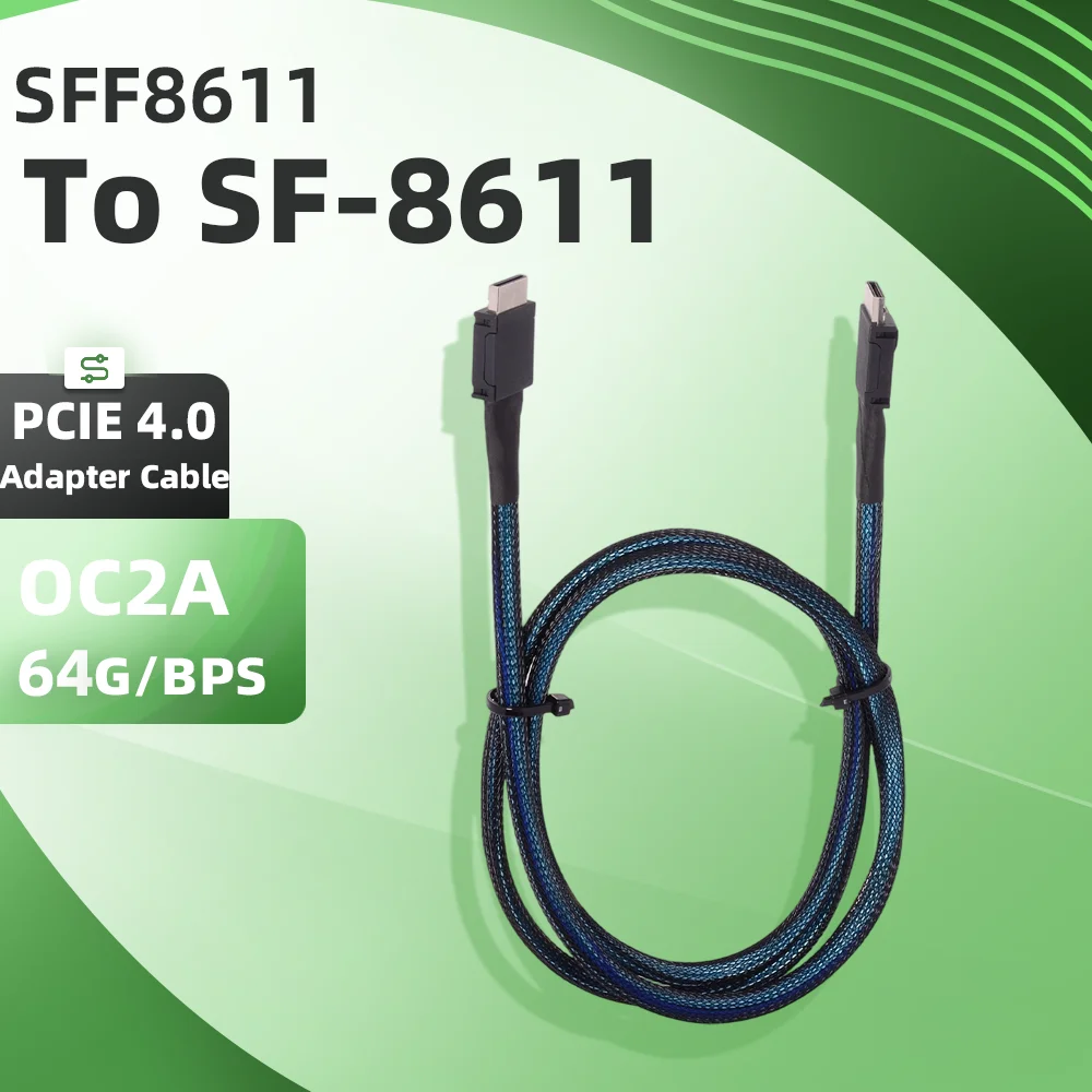 SFF-8611 to SFF 8611 PCIE 4.0 X4 Oculink 4i Cable GEN4 Braided Soft Extension Cable GPU SSD OCuLink 4X Silver-Plated Wire 64Gbps