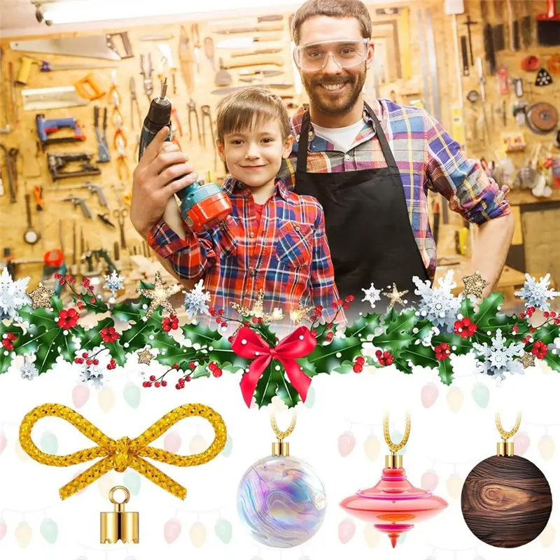 A67P-12 Set Christmas Tree Ornament Wood Turning Kit Ornament Making Kit Woodturning Hanging Decoration For Xmas Tree