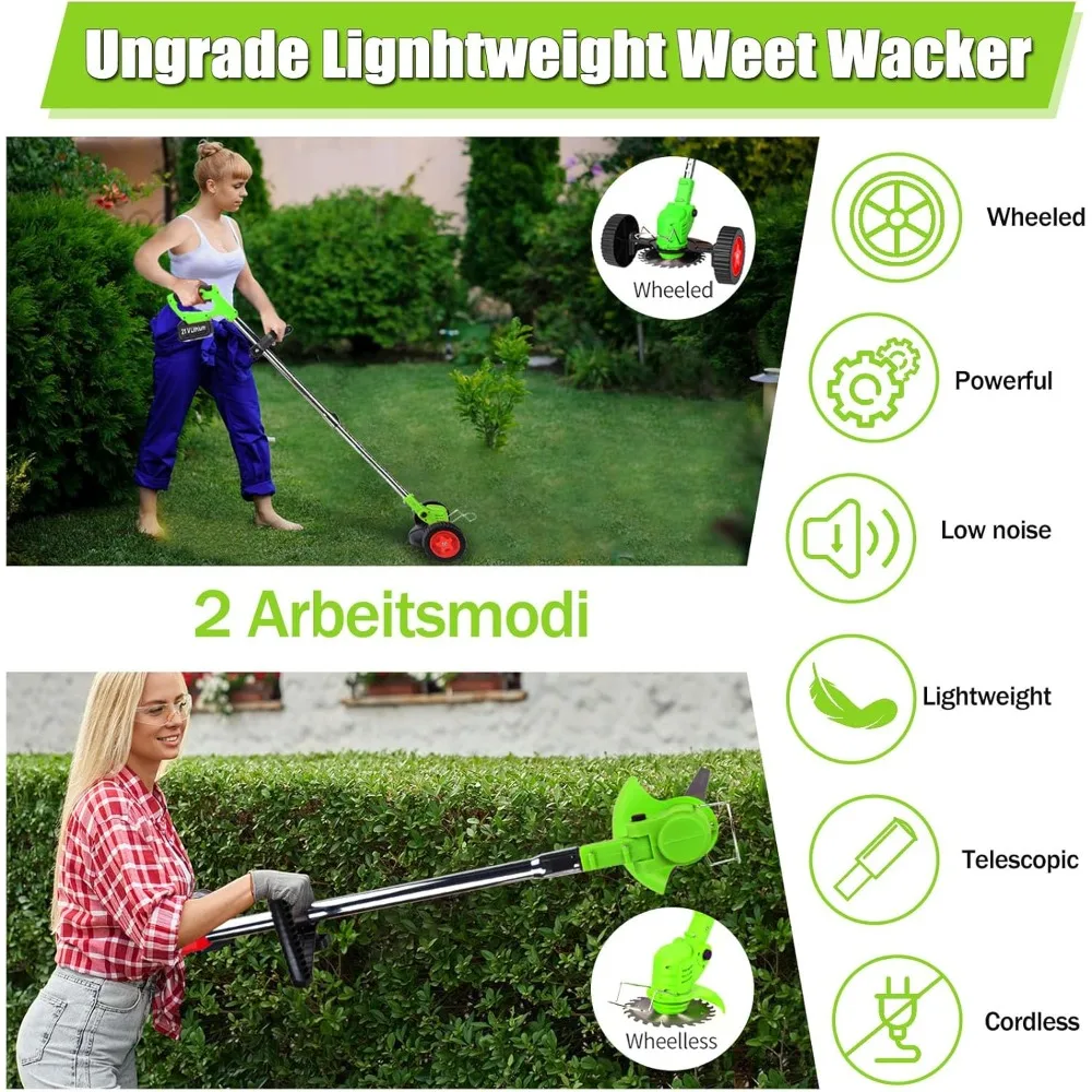 Cordless Weed Wacker Electric Weed Trimmer Battery Operated,21V Lawn Mower Grass Edger with Two 4.0Ah Batteries Grass Trimmers