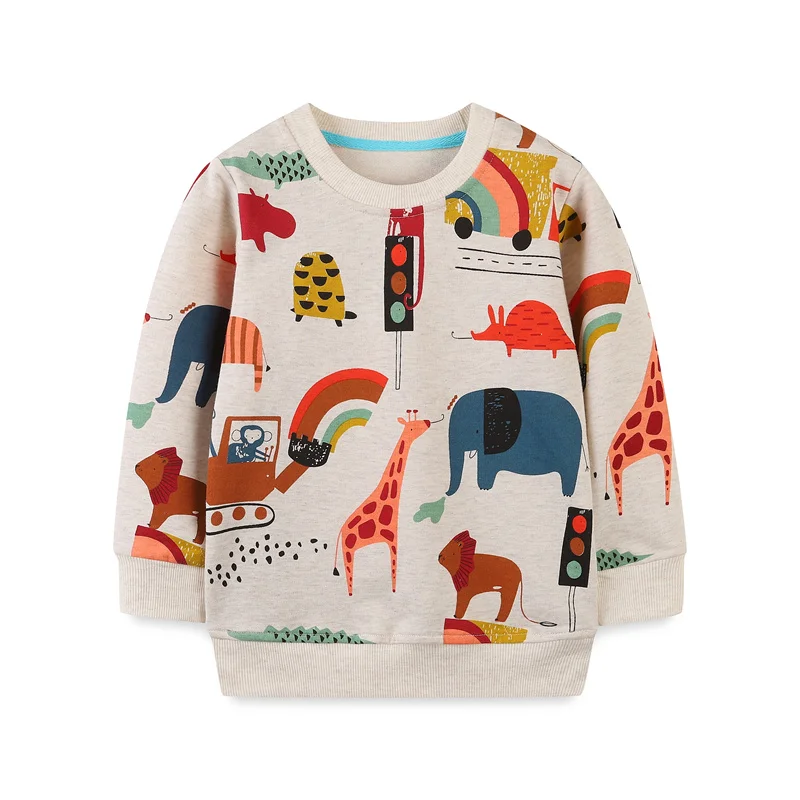 Jumping Meters 2-7T Animals Print Boys Sweatshirts Autumn Boys Hooded Shirts Long Sleeve Sport Toddler Shirts O-neck Kids Tops