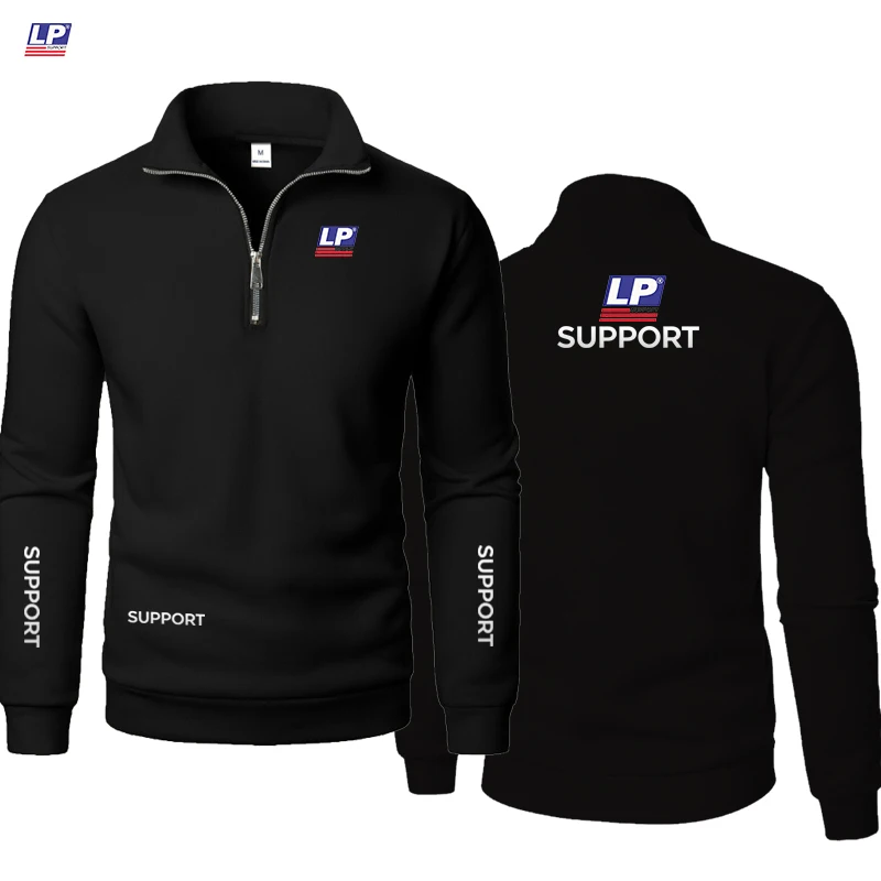LP SUPPORT logo men's half-open stand-up collar sweatshirt - stylish long-sleeved top - casual thick style - fall/winter collect