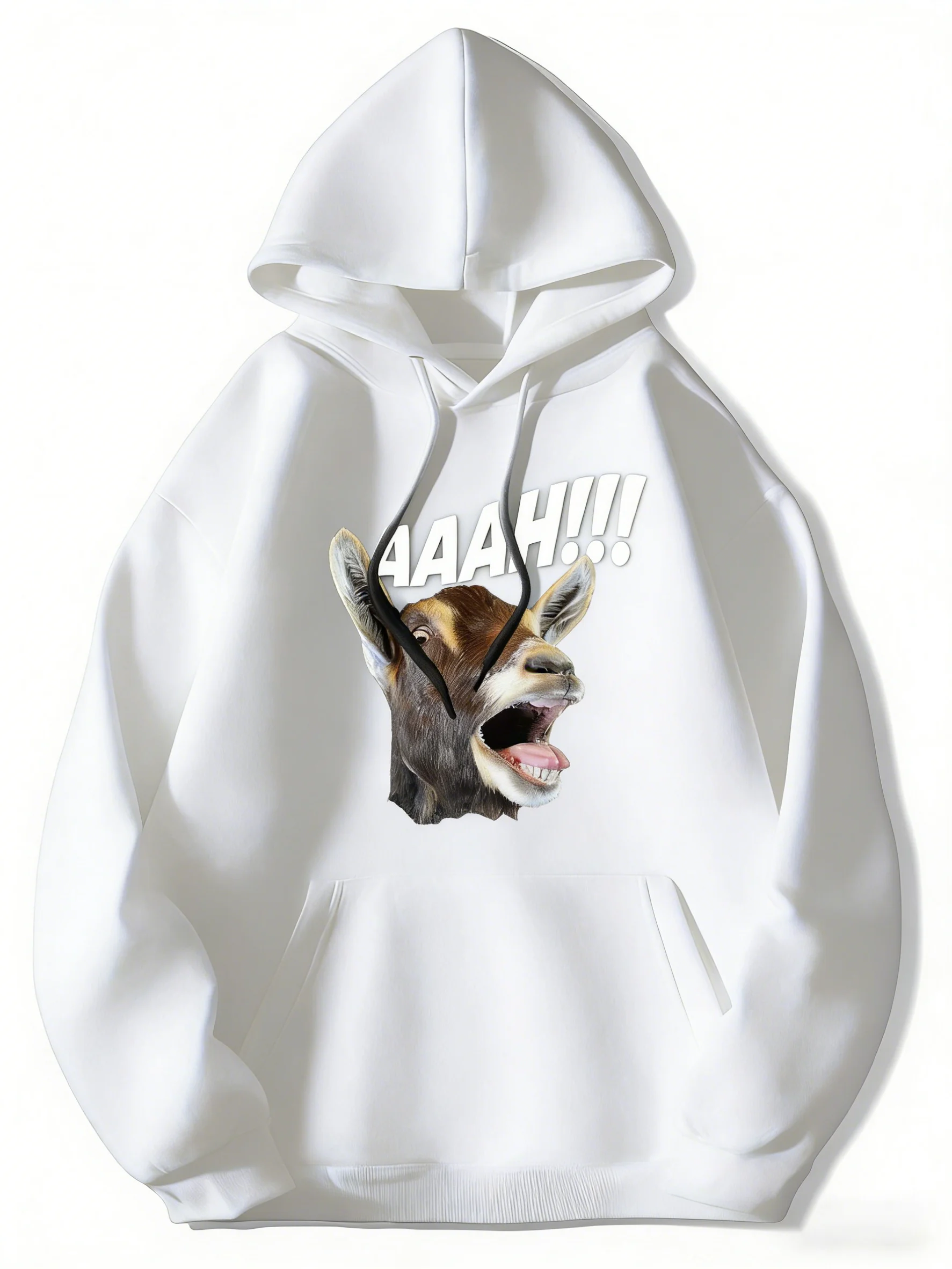 Fun Screaming Goat Hoodie - Unisex Style, Soft Fleece Pullover Sweatshirt with "AAAAGH" Goat Face Pattern