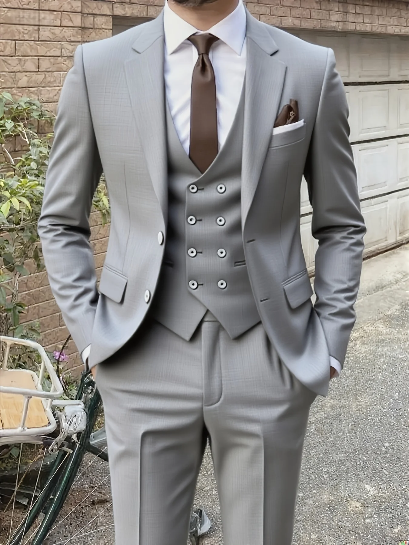 

Мужской костюм-тройка, зеленый с отложным воротником, большой размер, брюки, галстук, свадебный наряд, жилет, рабочая форма, праздничный подарок.