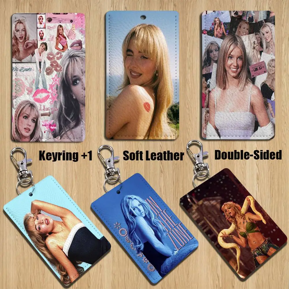 

Singer B-Britney S-Spears-ES Rectangle ID Card Case Keychain Access Card Bag Key Tag Ring Leather Card Holder Key Ring Access
