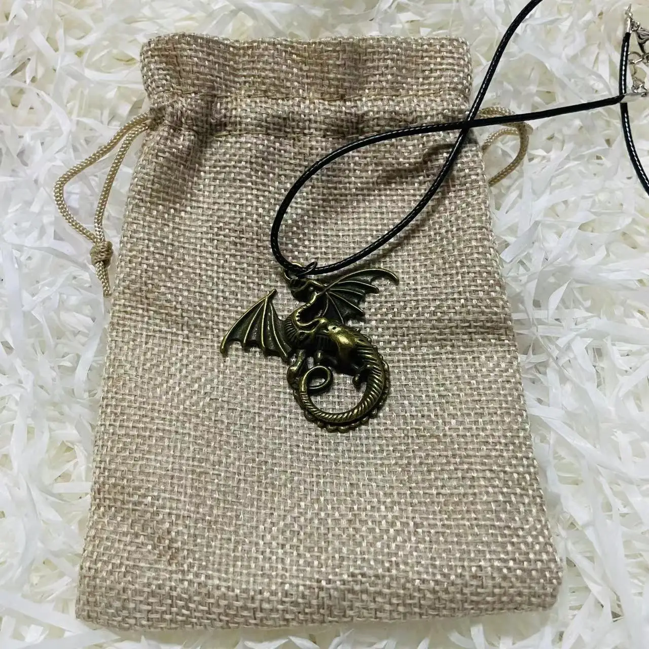 3 Colors Flying Dragon Pendant Necklace Gift Sack 2Pcs Set Halloween Christmas New Year Gift Medieval Animal Fire Dragon Pendant image 5