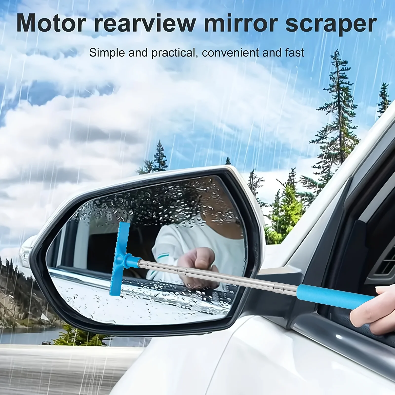 Limpiador de ventanas de coche extensible (esponja y cepillo), raspador de agua Manual portátil para espejos retrovisores, 1 ud.