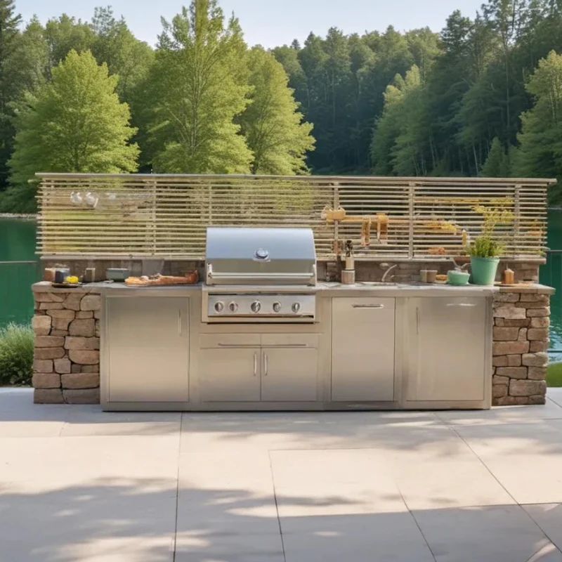 Eco-friendly Customized 304 Stainless Steel Bbq Island Outdoor Kitchen Modules Waterproof